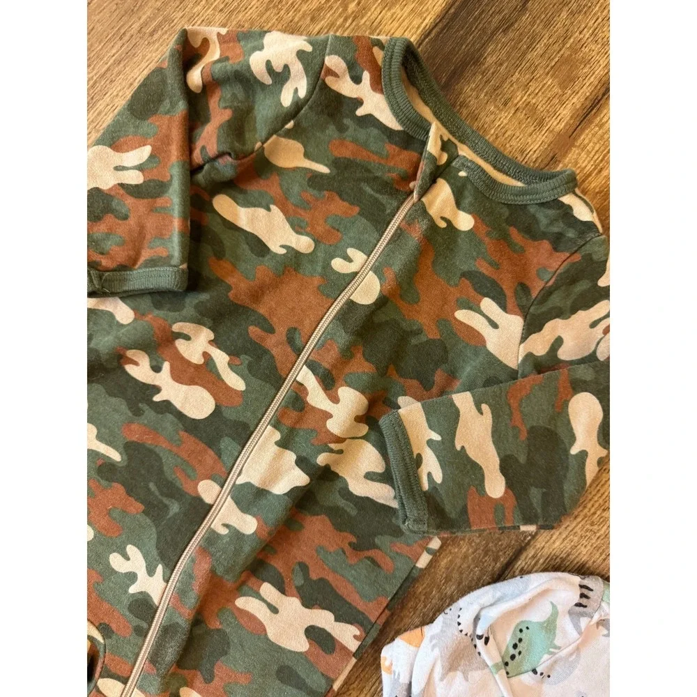 Baby Boy 0/3 Months Footed Sleepers Clothes Camo Dinosaur Outfits Rompers Bundle